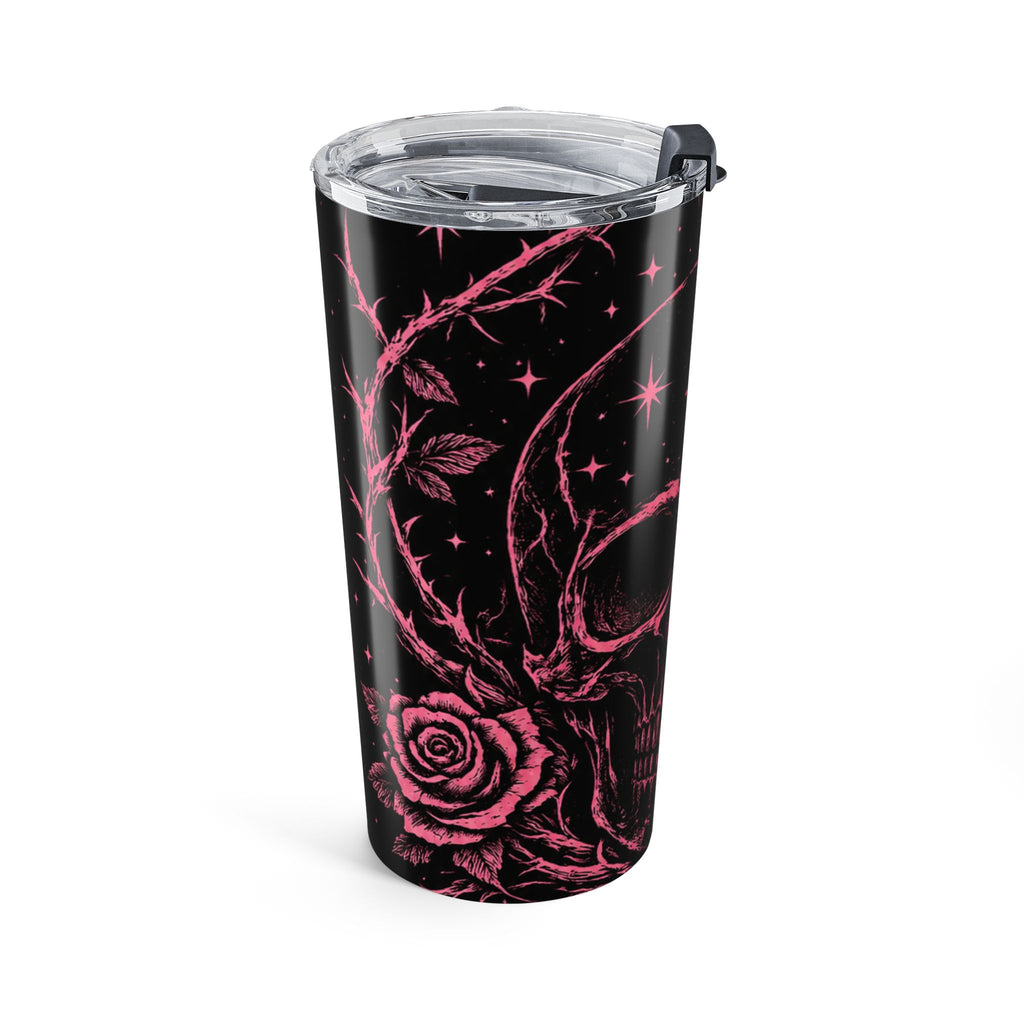 20oz Pink Skull & Roses Tumbler — Gothic Floral Travel Mug