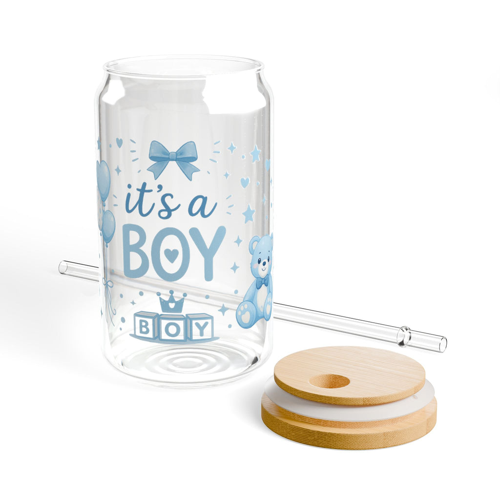 Baby Shower Sipper Glass — "It's a Boy" 16oz Bamboo Lid Cup