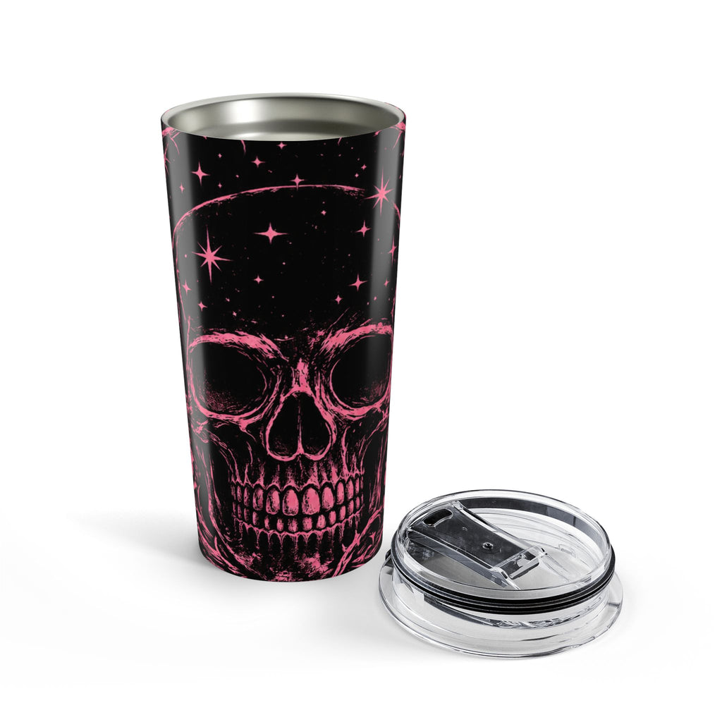 20oz Pink Skull & Roses Tumbler — Gothic Floral Travel Mug