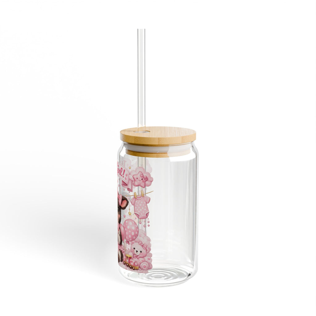 It's a Girl Baby Cow Sipper Glass — 16oz Newborn Baby Shower Gift