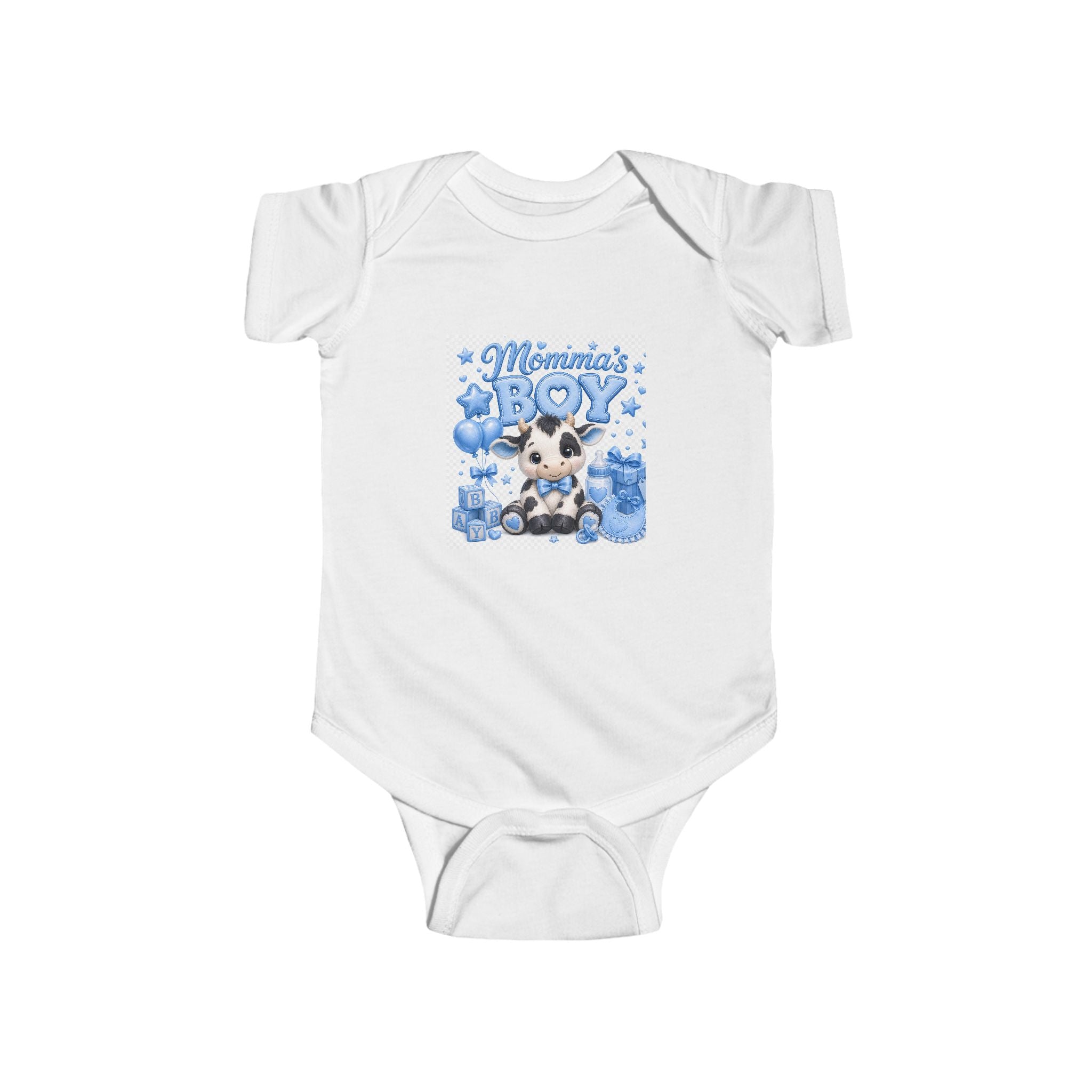 Mama's Boy Baby Bodysuit — Blue Cow Graphic Infant Onesie