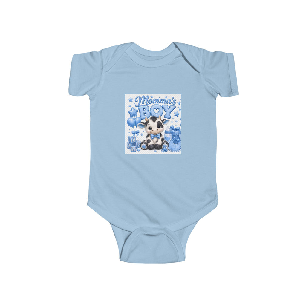 Mama's Boy Baby Bodysuit — Blue Cow Graphic Infant Onesie