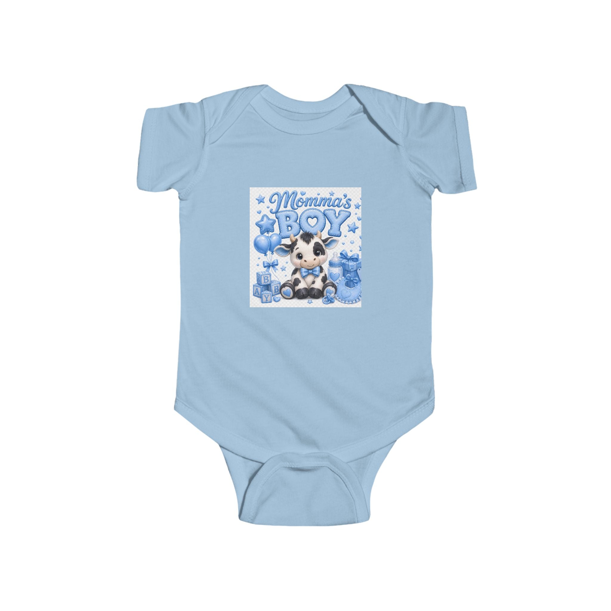 Mama's Boy Baby Bodysuit — Blue Cow Graphic Infant Onesie