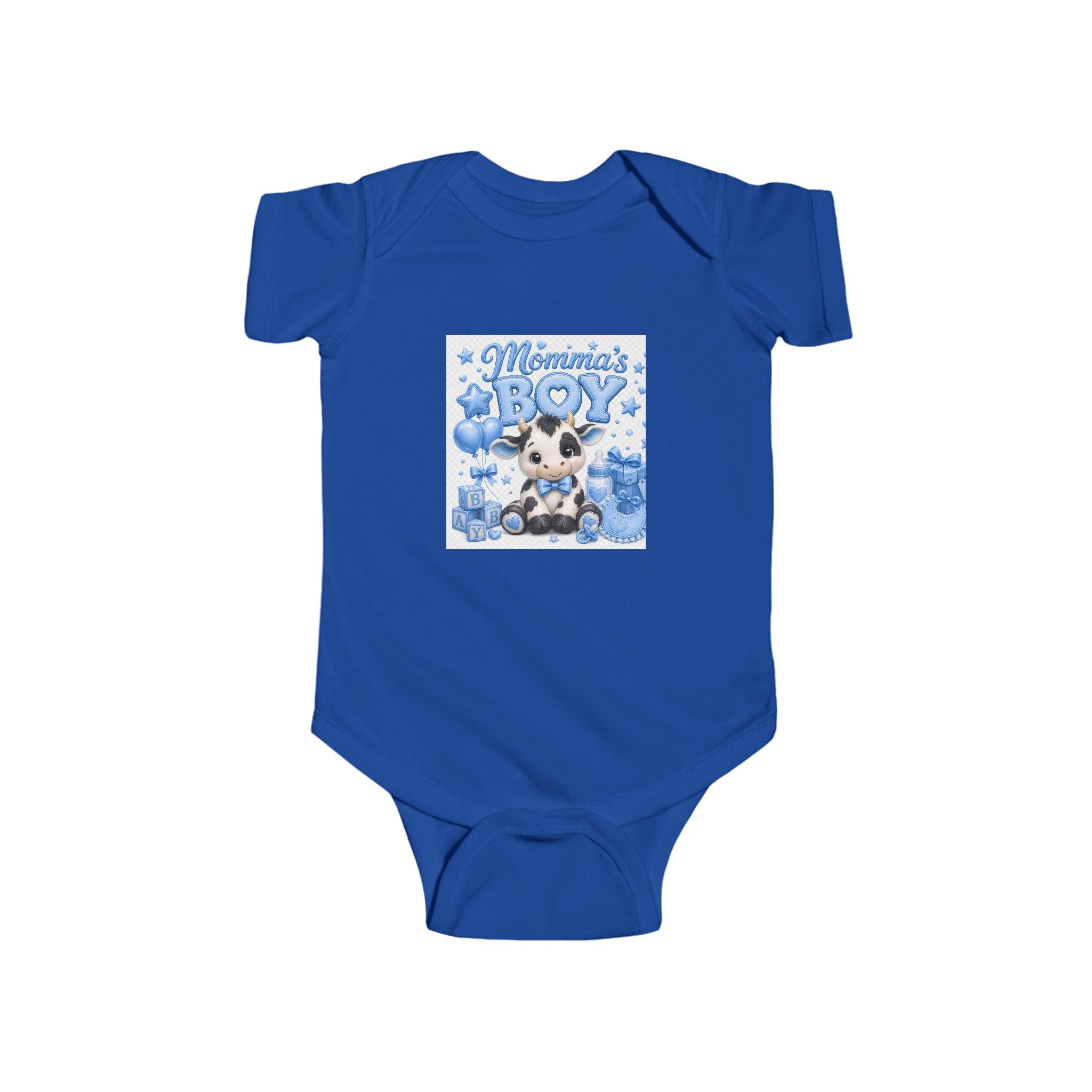Mama's Boy Baby Bodysuit — Blue Cow Graphic Infant Onesie