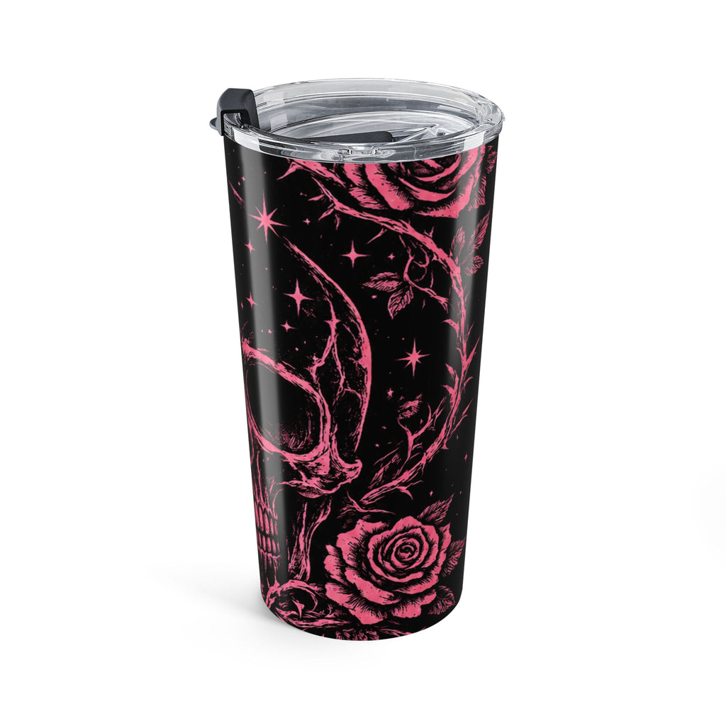 20oz Pink Skull & Roses Tumbler — Gothic Floral Travel Mug