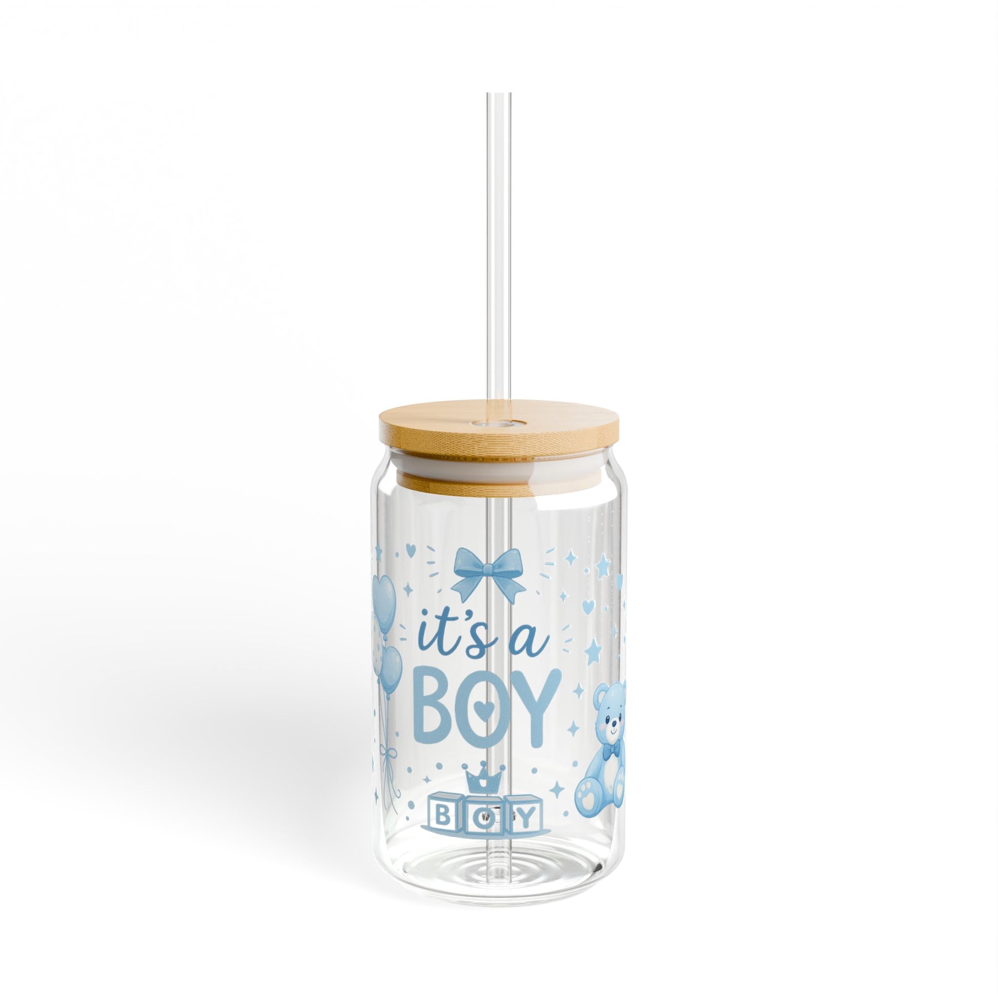 Baby Shower Sipper Glass — "It's a Boy" 16oz Bamboo Lid Cup