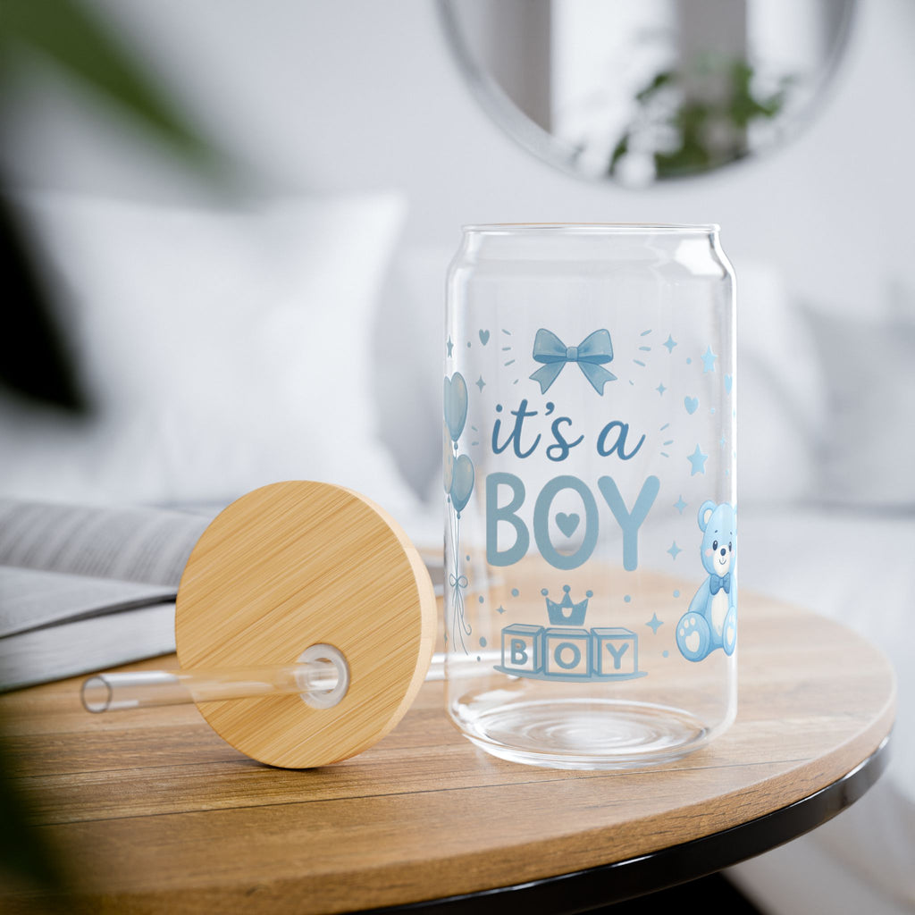 Baby Shower Sipper Glass — "It's a Boy" 16oz Bamboo Lid Cup