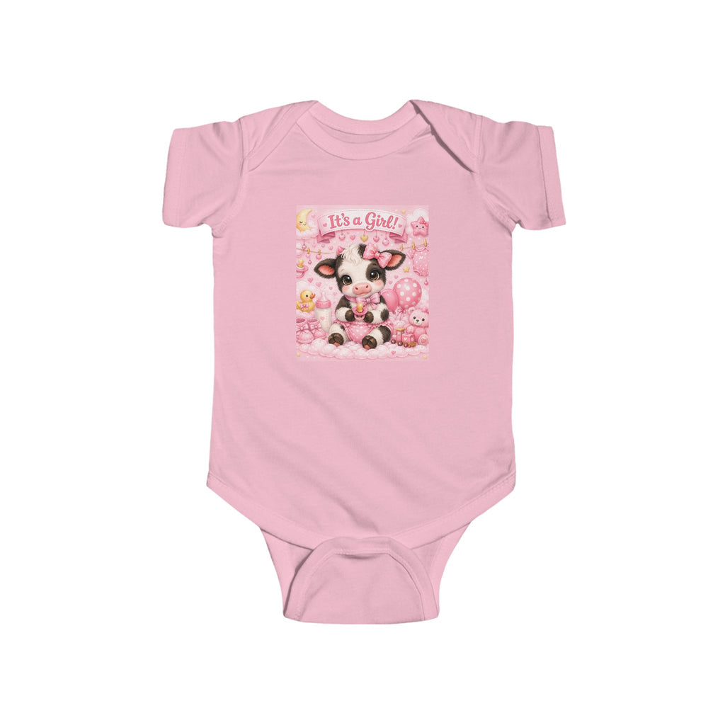 “It’s a Girl” Pink Cow Baby Bodysuit – Newborn Infant Onesie