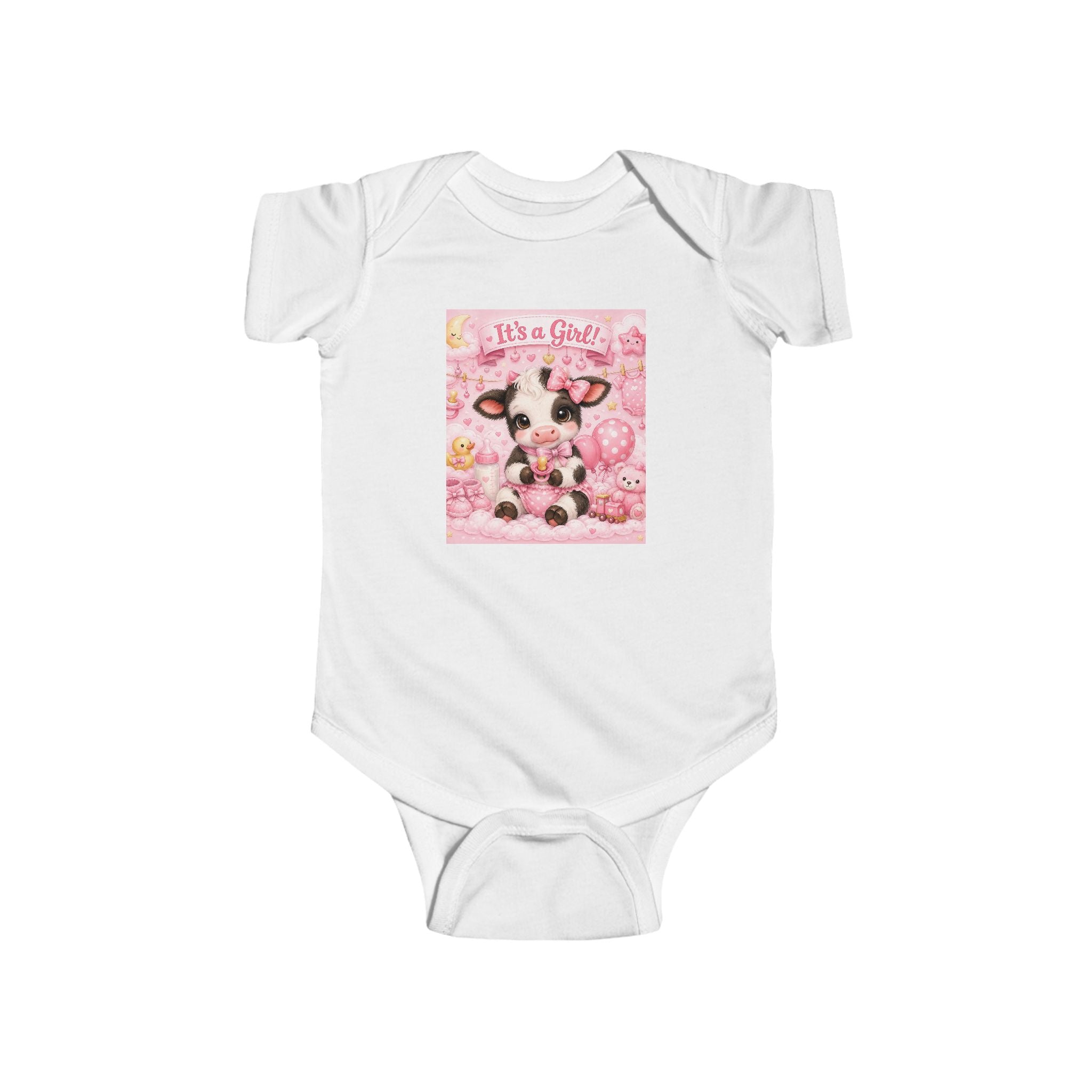 “It’s a Girl” Pink Cow Baby Bodysuit – Newborn Infant Onesie