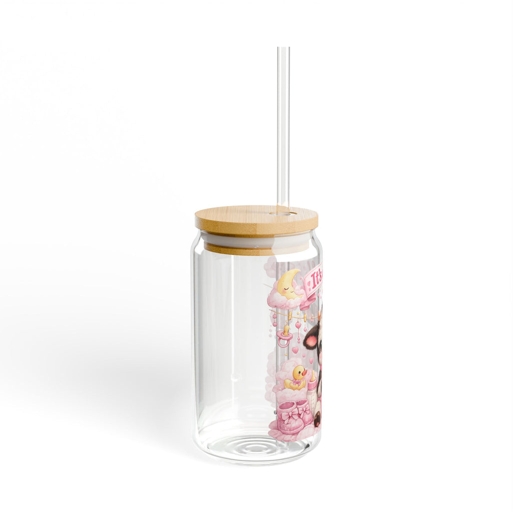 It's a Girl Baby Cow Sipper Glass — 16oz Newborn Baby Shower Gift
