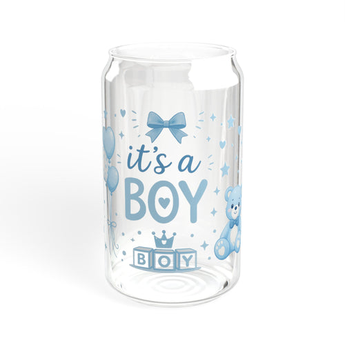 Baby Shower Sipper Glass — "It's a Boy" 16oz Bamboo Lid Cup