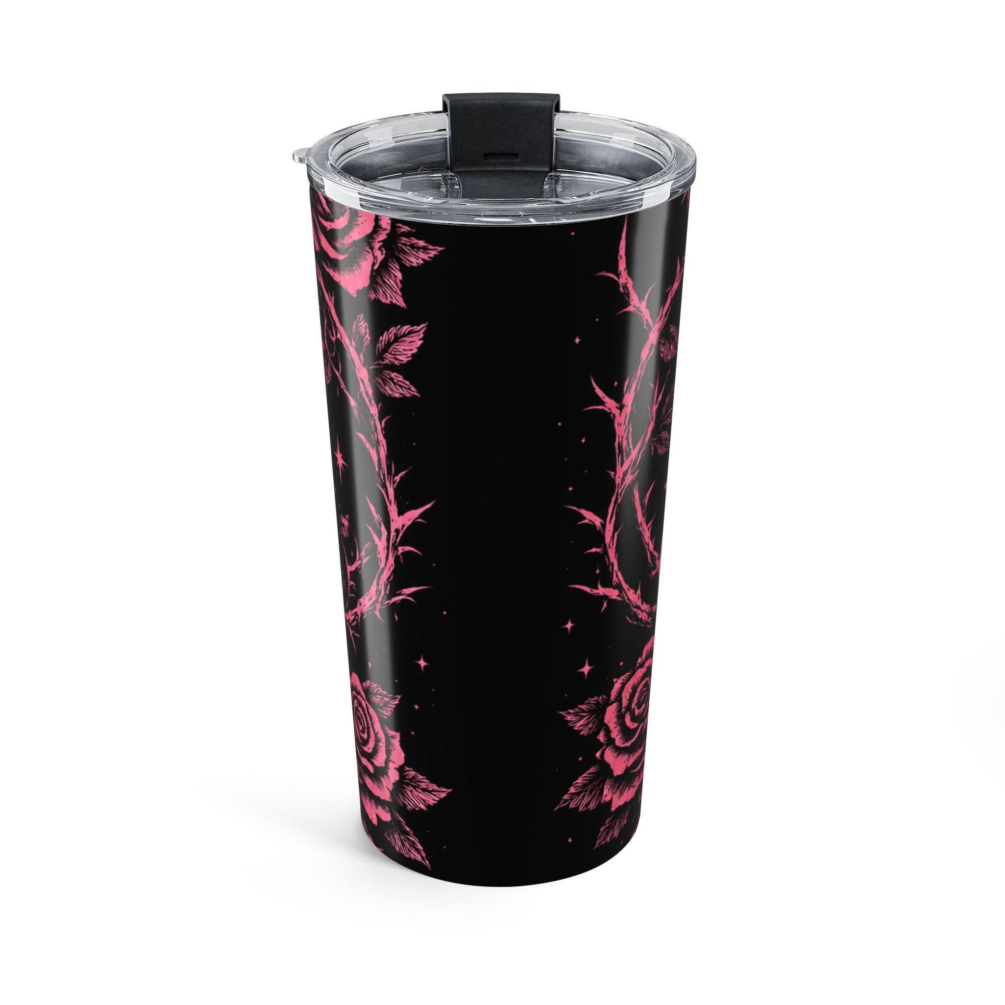 20oz Pink Skull & Roses Tumbler — Gothic Floral Travel Mug