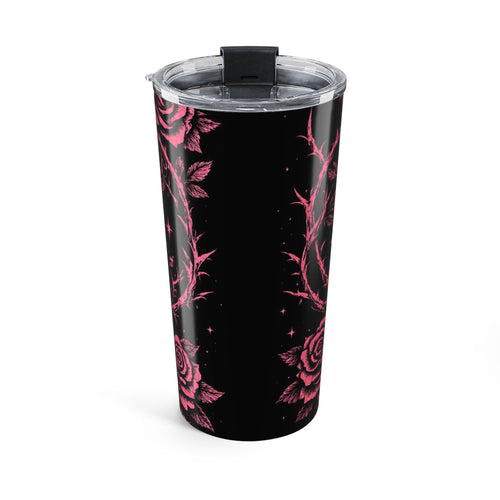 20oz Pink Skull & Roses Tumbler — Gothic Floral Travel Mug