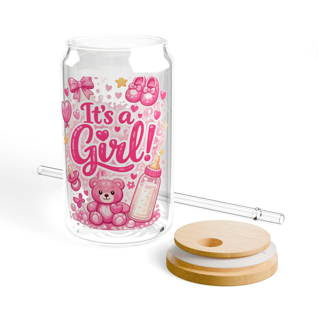 It's a Girl! 16oz Baby Shower Sipper Glass - Pink Celebration Drink Tumbler
