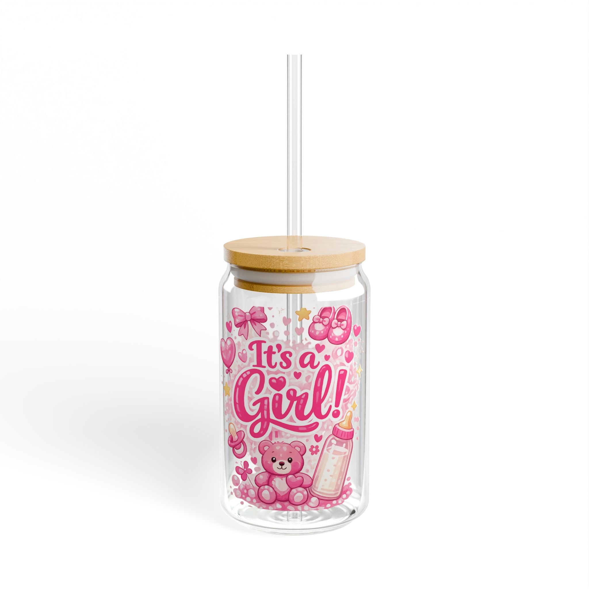 It's a Girl! 16oz Baby Shower Sipper Glass - Pink Celebration Drink Tumbler