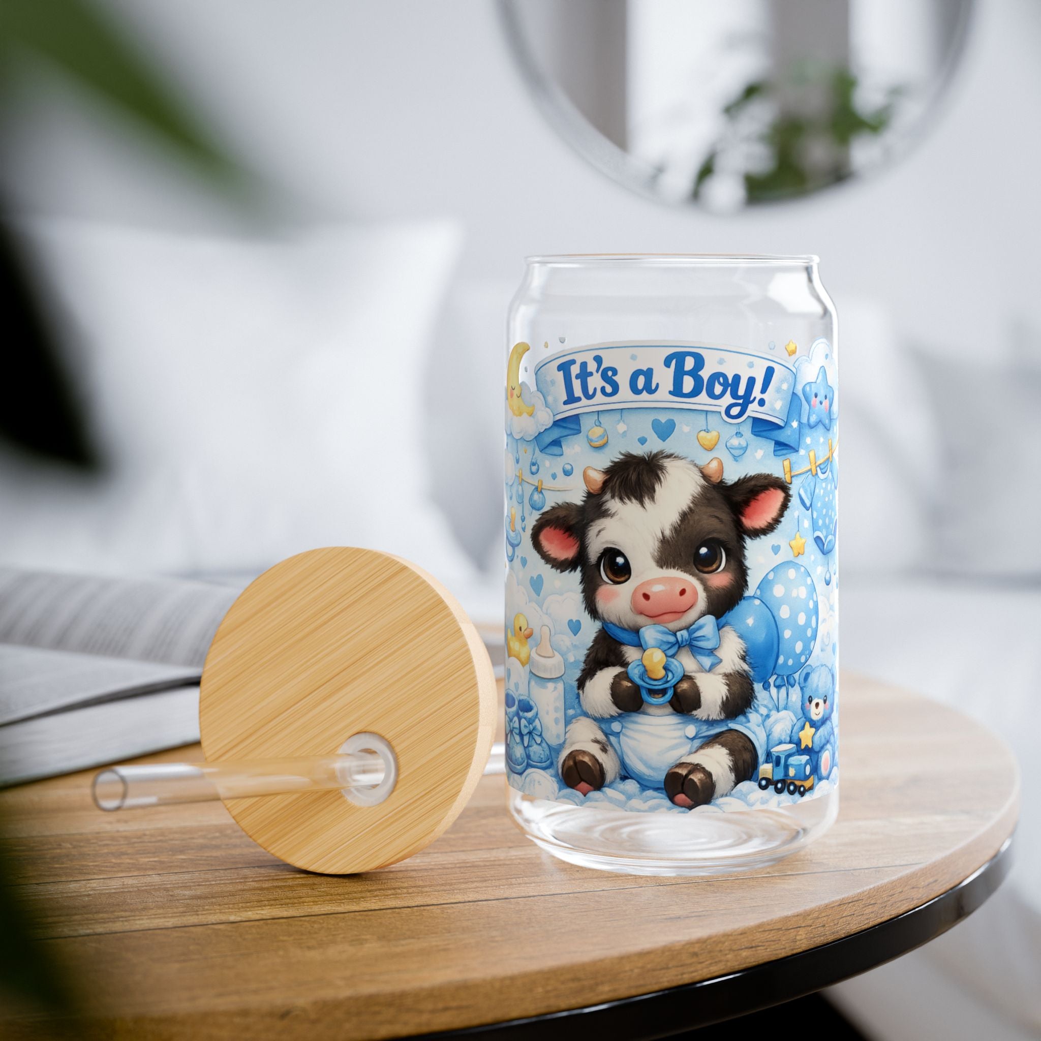 It's a Boy Sipper Glass - 16oz Baby Shower Drink Tumbler