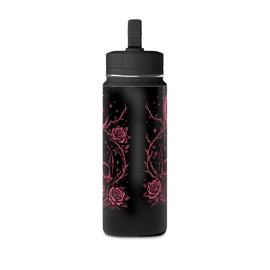 20oz Skull & Rose Water Bottle — Gothic Moon Hydration Bottle
