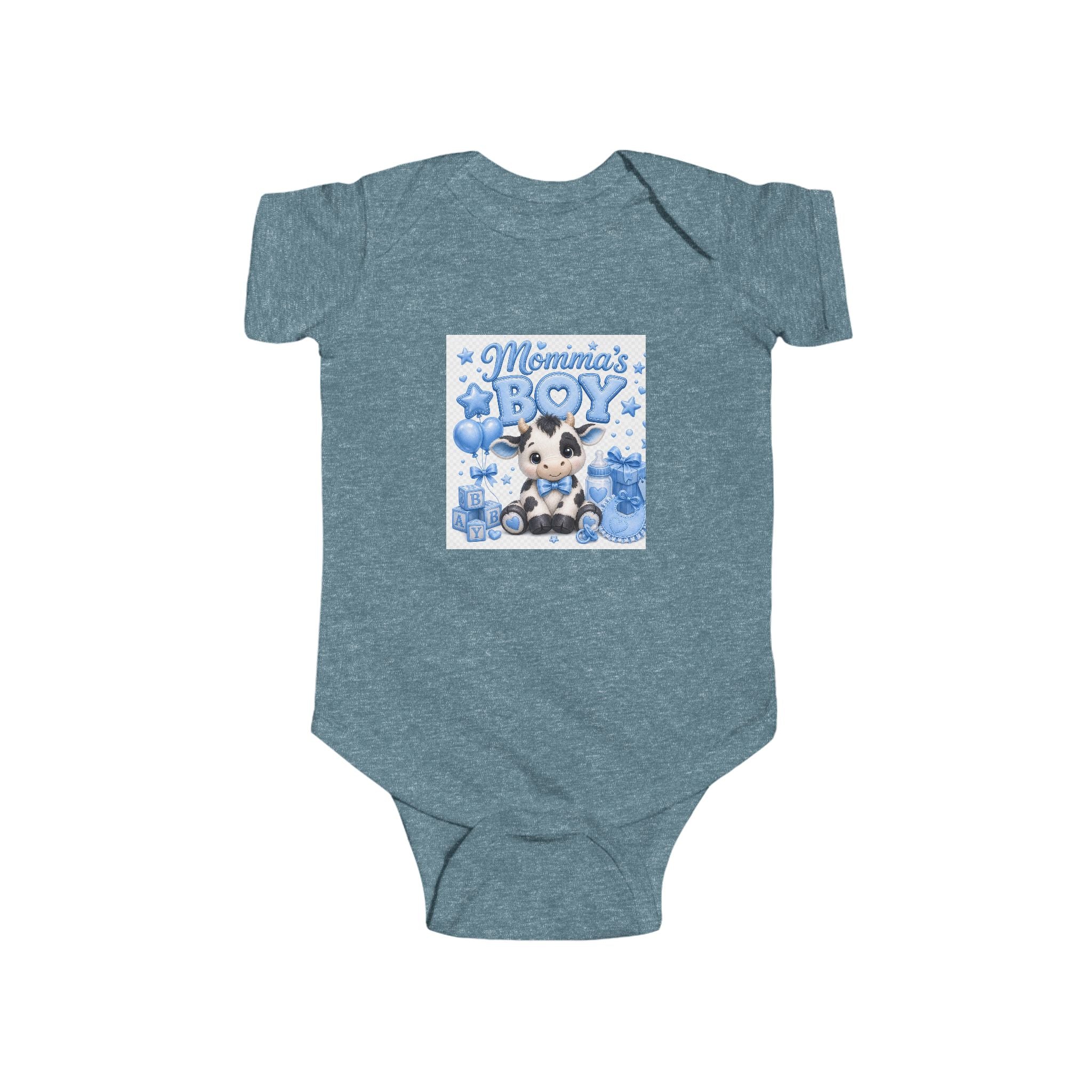 Mama's Boy Baby Bodysuit — Blue Cow Graphic Infant Onesie
