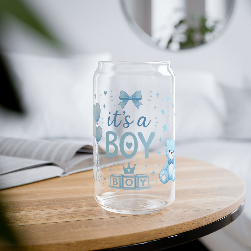 Baby Shower Sipper Glass — "It's a Boy" 16oz Bamboo Lid Cup