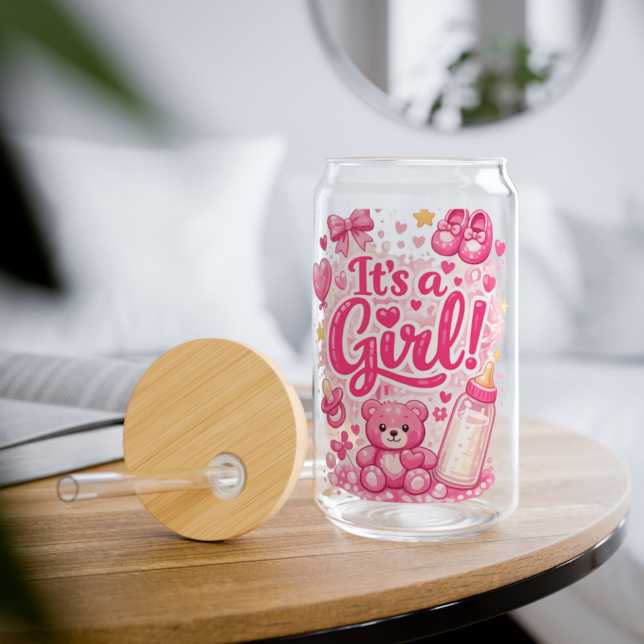 It's a Girl! 16oz Baby Shower Sipper Glass - Pink Celebration Drink Tumbler
