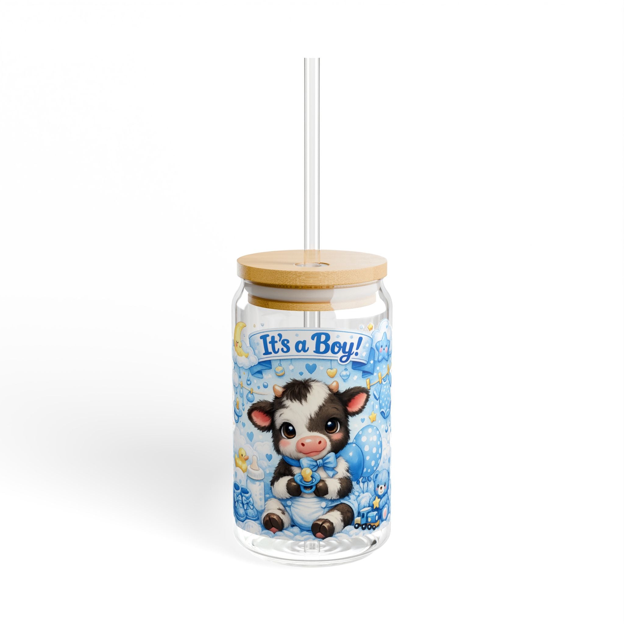 It's a Boy Sipper Glass - 16oz Baby Shower Drink Tumbler