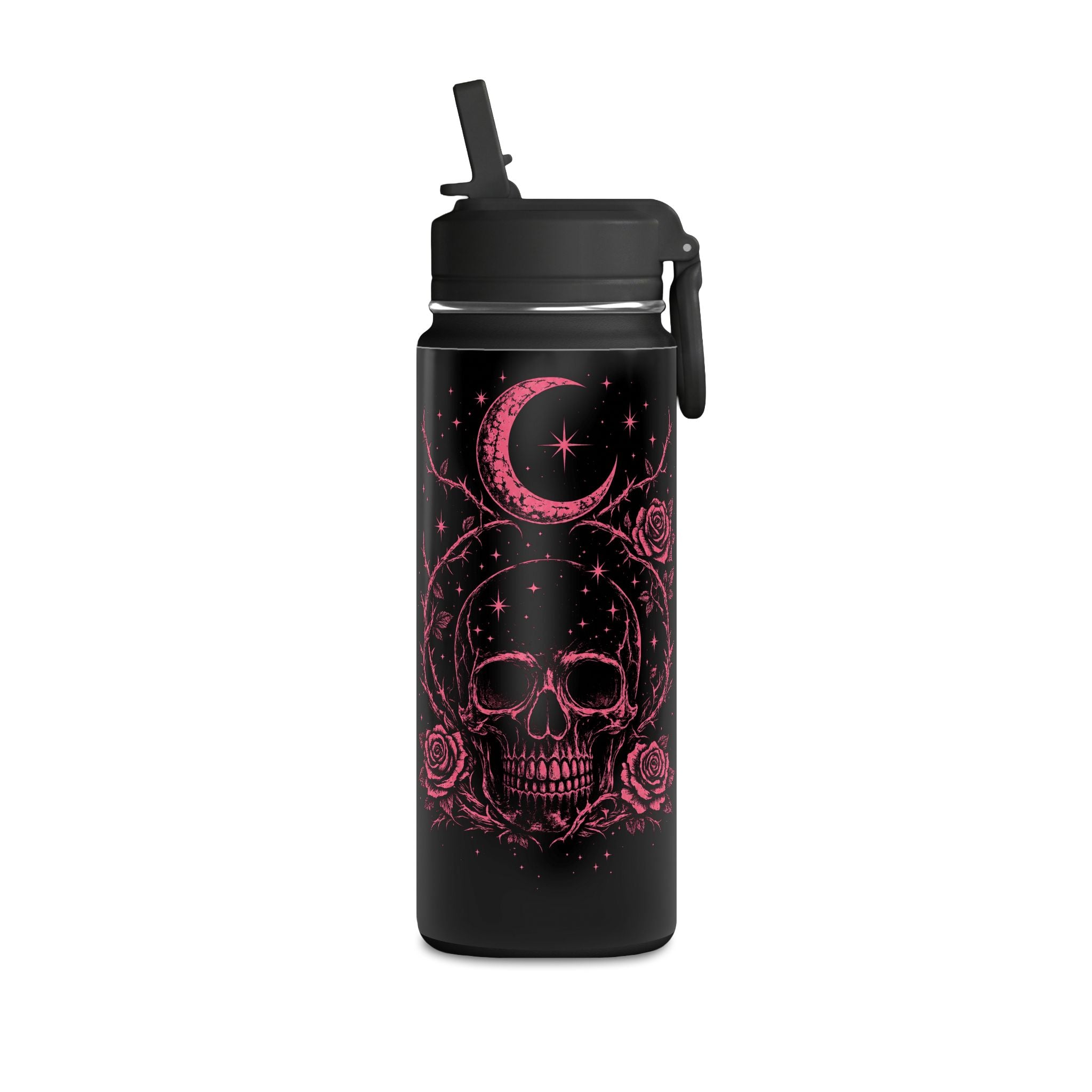 20oz Skull & Rose Water Bottle — Gothic Moon Hydration Bottle