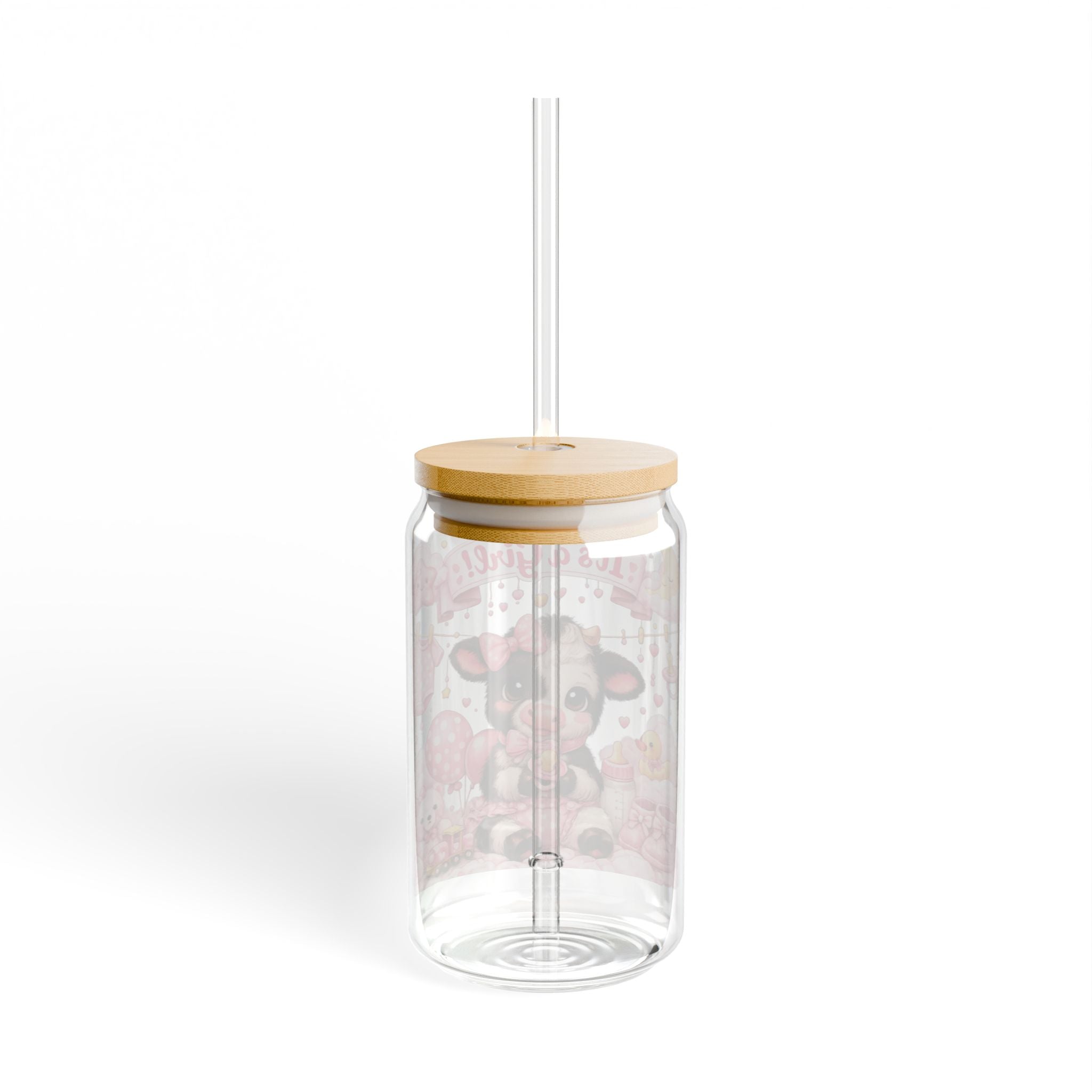 It's a Girl Baby Cow Sipper Glass — 16oz Newborn Baby Shower Gift