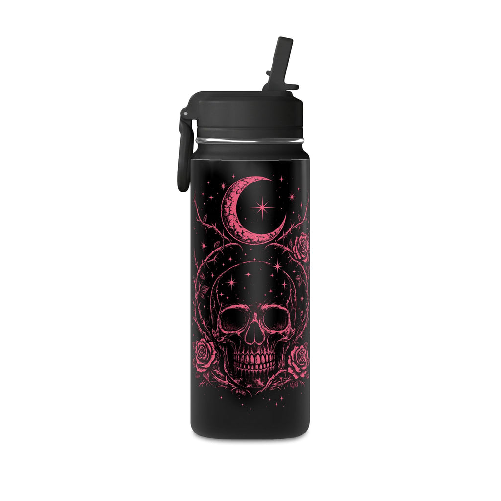 20oz Skull & Rose Water Bottle — Gothic Moon Hydration Bottle