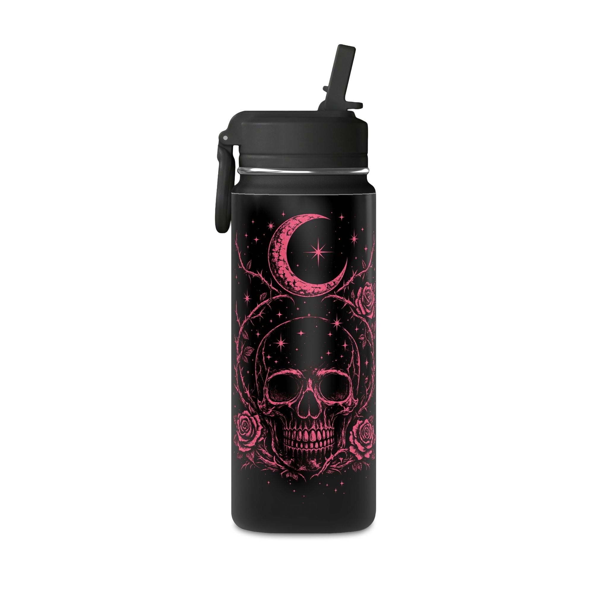 20oz Skull & Rose Water Bottle — Gothic Moon Hydration Bottle