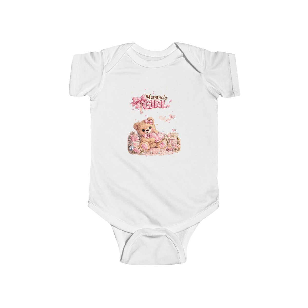 Baby Girl Bodysuit - "Mommy's Girl" Teddy Bear Pink Floral Infant Onesie