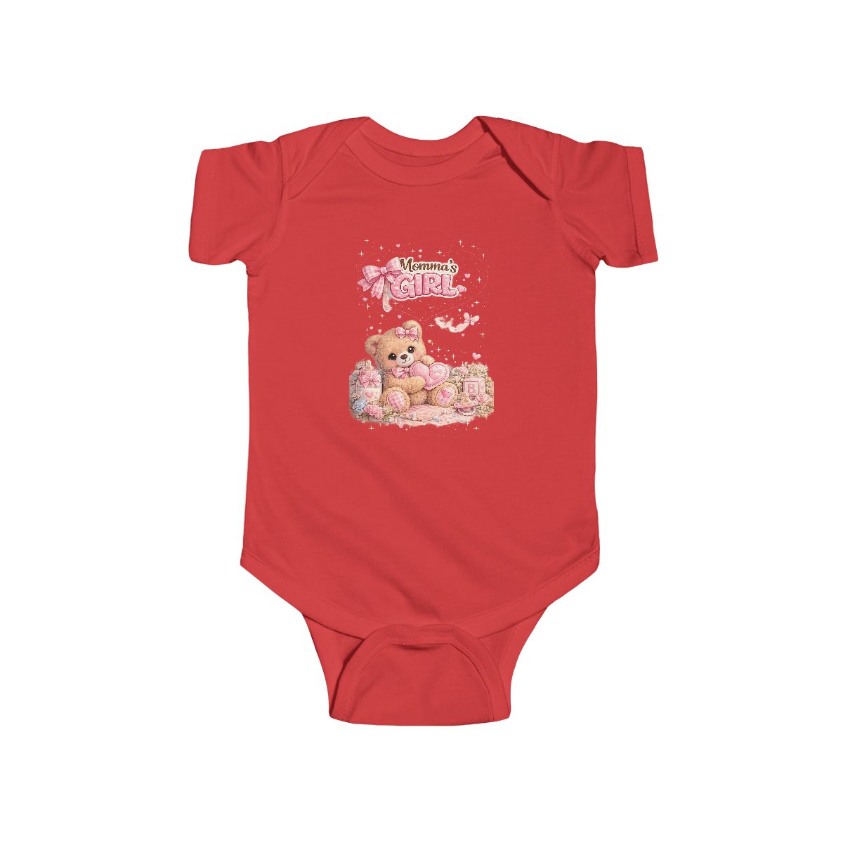 Baby Girl Bodysuit - "Mommy's Girl" Teddy Bear Pink Floral Infant Onesie